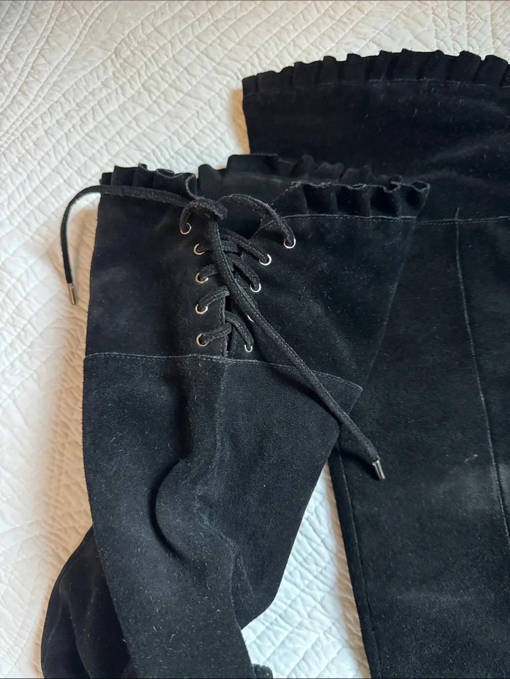 BCBGMaxAzria Black Suede Over-the-Knee Lace-Up Boots
